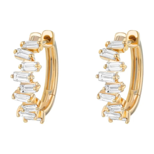 Baguette Cluster Hoop Earring - 18K Gold | VS Clarity Natural Diamonds