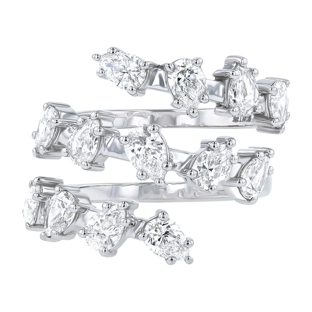 Pear Shaped Diamond Spiral Ring - 18K Gold | VS Clarity Natural Diamonds