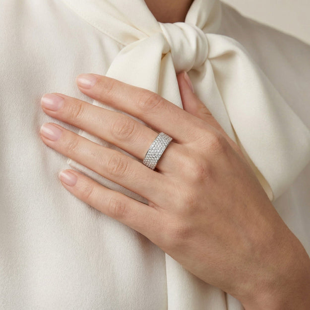 5-Row White Diamond Band - 18K Gold | VS Clarity Natural Diamonds