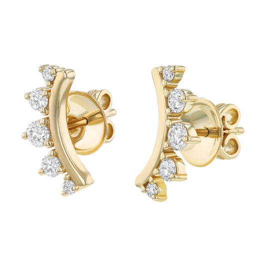 Diamond Curved Helix Climber Earrings - 18K Gold | VS Clarity Natural Diamonds