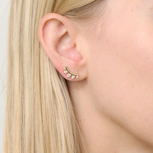 Diamond Curved Helix Climber Earrings - 18K Gold | VS Clarity Natural Diamonds
