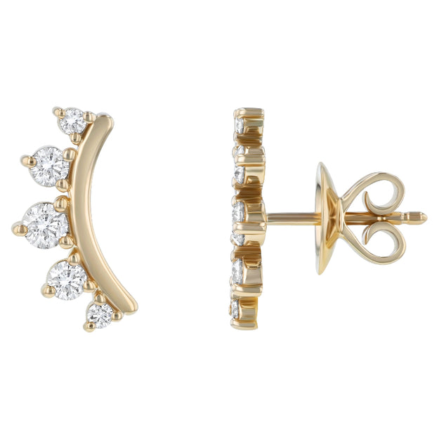 Diamond Curved Helix Climber Earrings - 18K Gold | VS Clarity Natural Diamonds