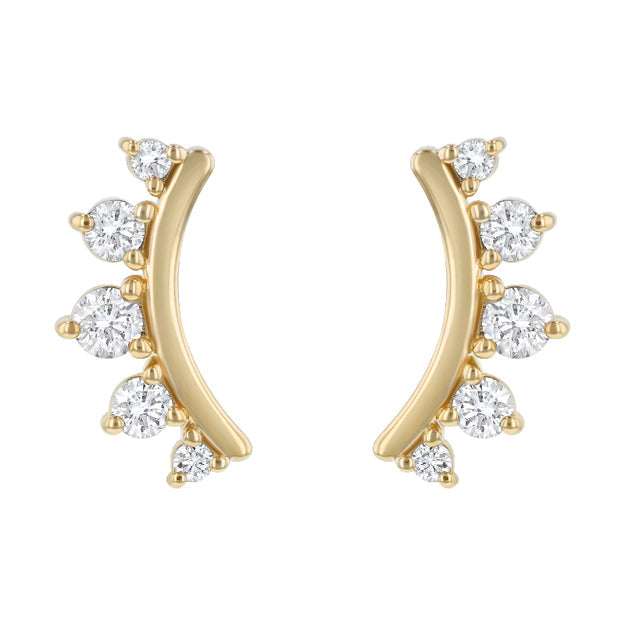 Diamond Curved Helix Climber Earrings - 18K Gold | VS Clarity Natural Diamonds