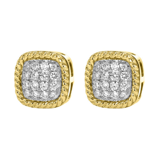Diamond Cushion Studs with Rope Border - 18K Gold | VS Clarity
