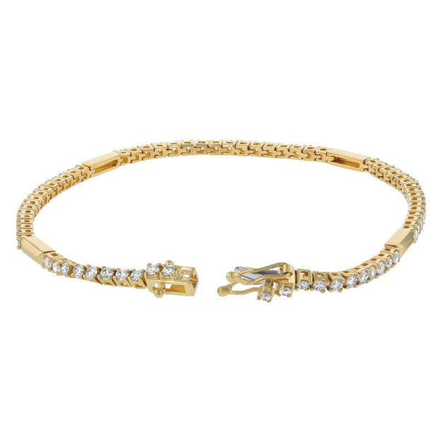 Diamond Tennis Bracelet with Gold Bar Links - 18K Gold | VS Clarity Natural Diamonds