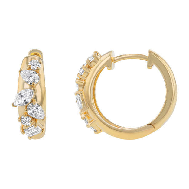 Confetti Diamond Multi Shape Hoop Earring - 18K Gold | VS Clarity Natural Diamonds