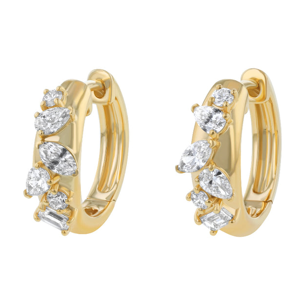 Confetti Diamond Multi Shape Hoop Earring - 18K Gold | VS Clarity Natural Diamonds