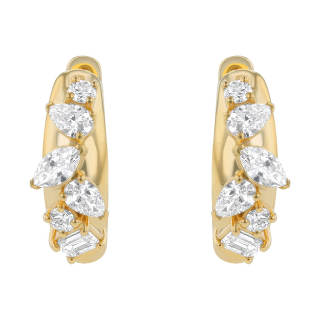 Confetti Diamond Multi Shape Hoop Earring - 18K Gold | VS Clarity Natural Diamonds