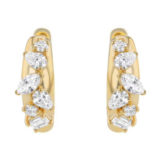 Confetti Diamond Multi Shape Hoop Earring - 18K Gold | VS Clarity Natural Diamonds