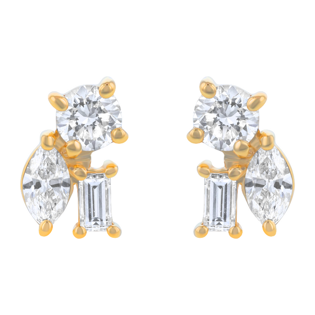 Confetti Diamond Multi Shape Stud Earrings - 18K Gold | VS Clarity Natural Diamonds