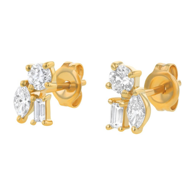 Confetti Diamond Multi Shape Stud Earrings - 18K Gold | VS Clarity Natural Diamonds