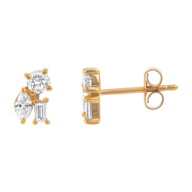 Confetti Diamond Multi Shape Stud Earrings - 18K Gold | VS Clarity Natural Diamonds