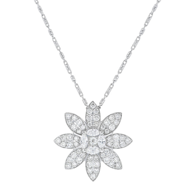 Cosmos Flower Petal Pendant Necklace - 18K Gold | VS Clarity Natural Diamonds