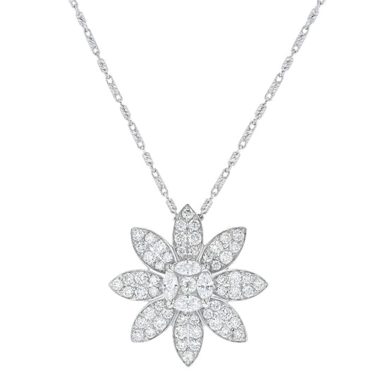 Cosmos Flower Petal Pendant Necklace - 18K Gold | VS Clarity Natural Diamonds