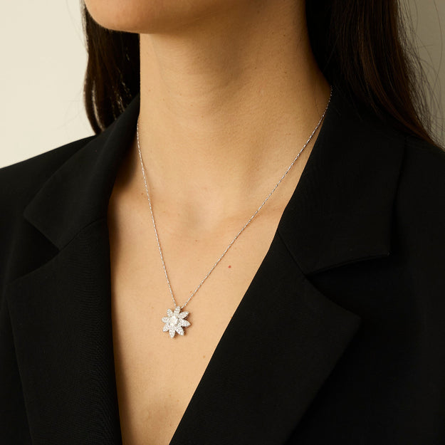Cosmos Flower Petal Pendant Necklace - 18K Gold | VS Clarity Natural Diamonds
