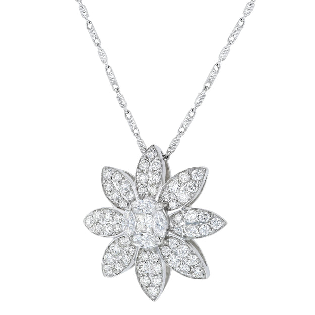 Cosmos Flower Petal Pendant Necklace - 18K Gold | VS Clarity Natural Diamonds