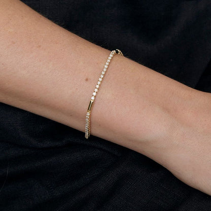 Diamond Tennis Bracelet with Gold Bar Links - 18K Gold | VS Clarity Natural Diamonds