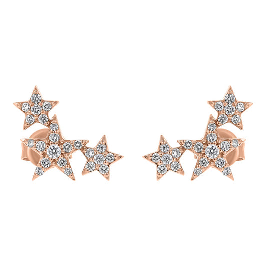 Three Stars Diamond Stud Earrings - 18K Gold | VS Clarity