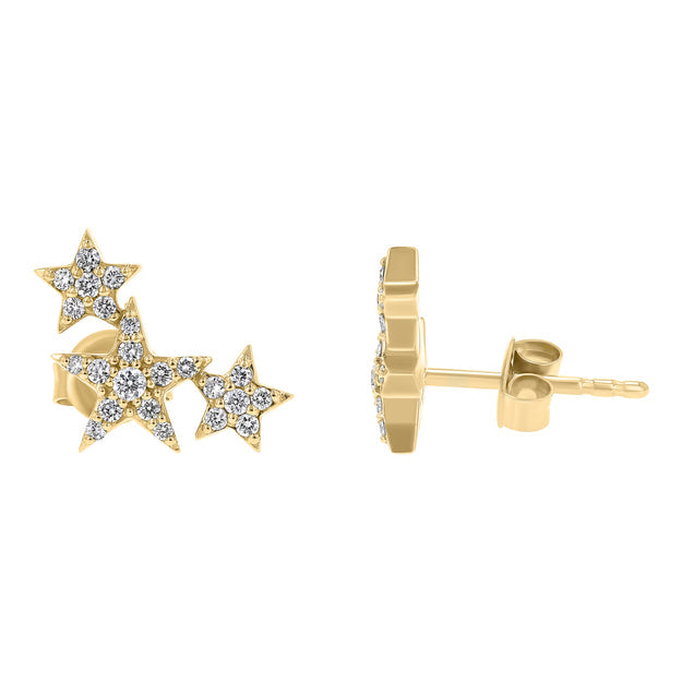 Three Stars Diamond Stud Earrings - 18K Gold | VS Clarity