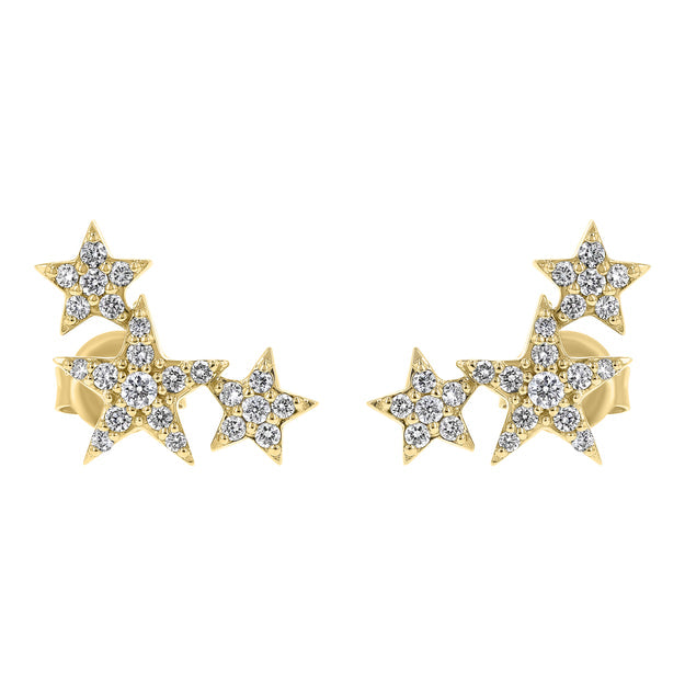 Three Stars Diamond Stud Earrings - 18K Gold | VS Clarity