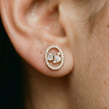 Floating Multi Shape Halo Stud Earrings - 14K Gold | VS Clarity Lab Grown Diamonds