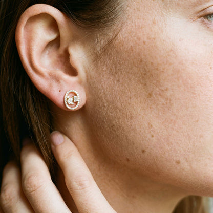 Floating Multi Shape Halo Stud Earrings - 14K Gold | VS Clarity Lab Grown Diamonds