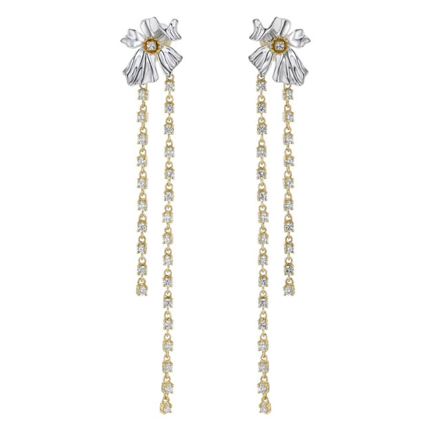 Floral Alchemy with Dangling Vines Earrings -Sterling Silver | VS Clarity Lab Diamonds