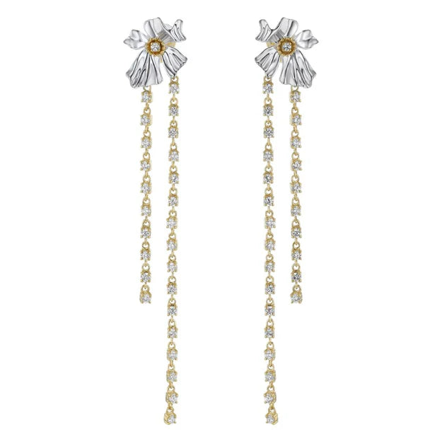 Floral Alchemy with Dangling Vines Earrings - 14K Gold | VS Clarity Lab Grown Diamonds