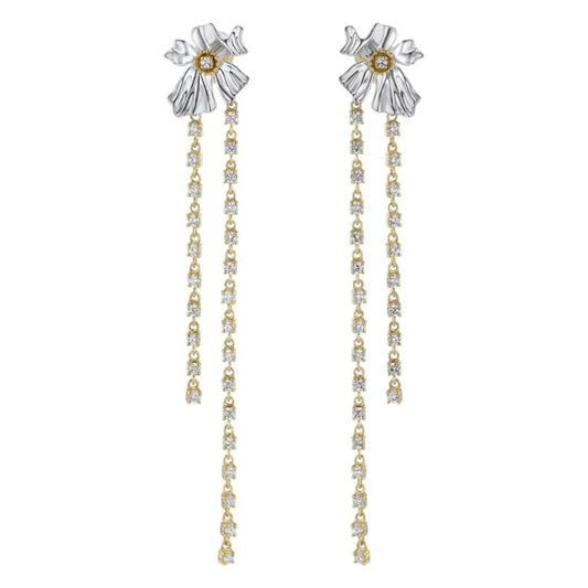 Floral Alchemy with Dangling Vines Earrings - 14K Gold | VS Clarity Lab Grown Diamonds