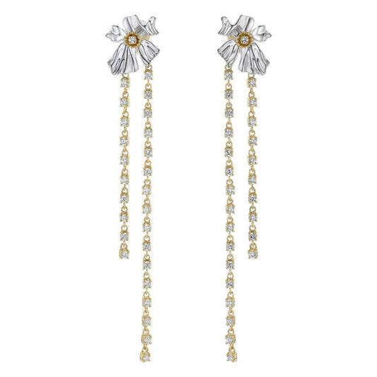 Floral Alchemy with Dangling Vines Earrings -Sterling Silver | VS Clarity Lab Diamonds