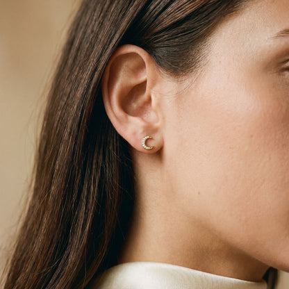 Crescent Moon Studs - 18K Gold | VS Clarity Natural Diamonds