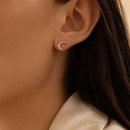 Crescent Moon Studs - 18K Gold | VS Clarity Natural Diamonds