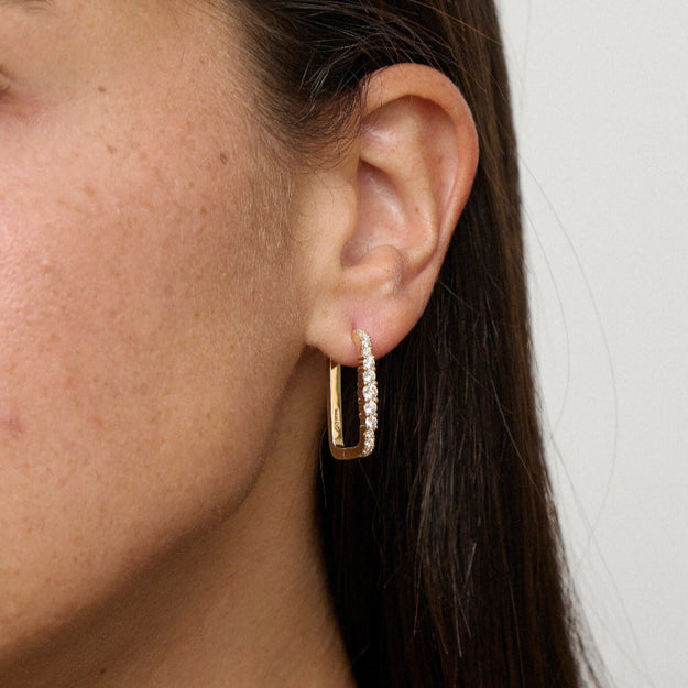 1 Carat Diamond Rectangle Hoop Earrings - 18K Gold | VS Clarity