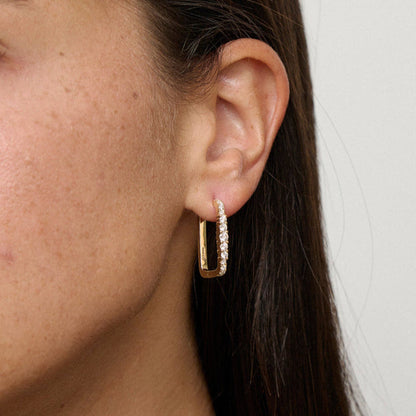 1 Carat Diamond Rectangle Hoop Earrings - 18K Gold | VS Clarity