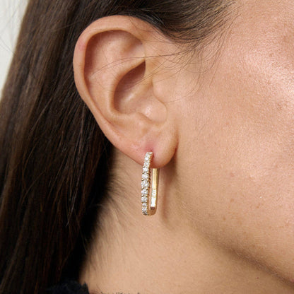 1 Carat Diamond Rectangle Hoop Earrings - 18K Gold | VS Clarity