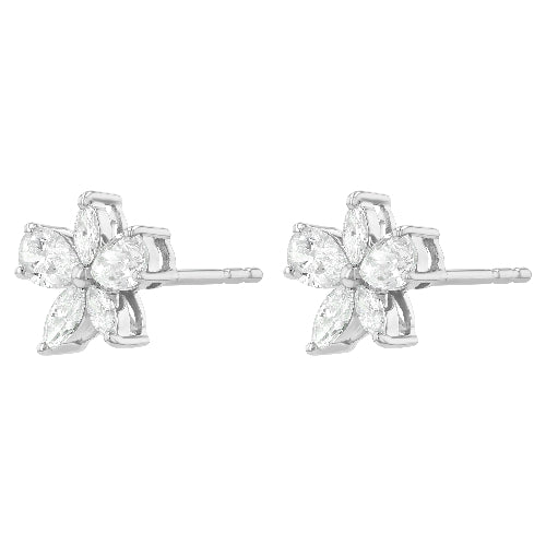 Marquise Diamonds Flower Stud Earrings - 18K | VS Clarity Natural Diamonds