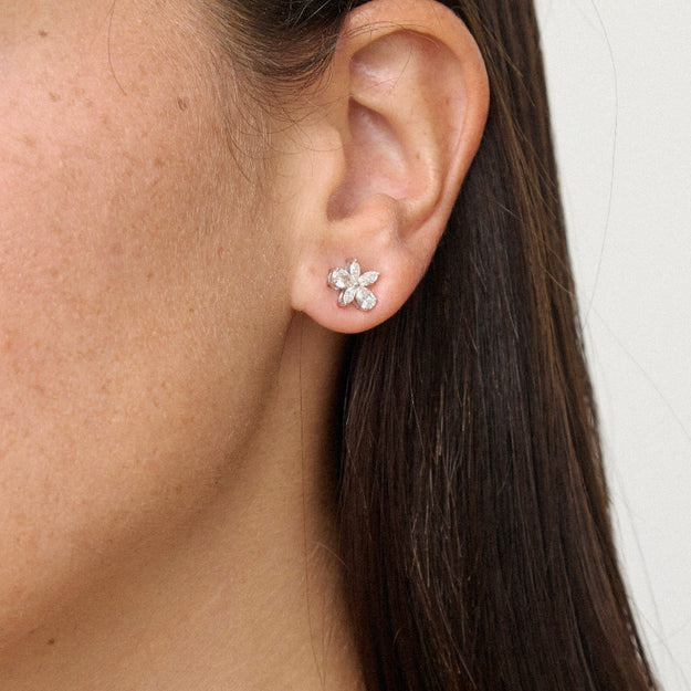 Marquise Diamonds Flower Stud Earrings - 18K | VS Clarity Natural Diamonds