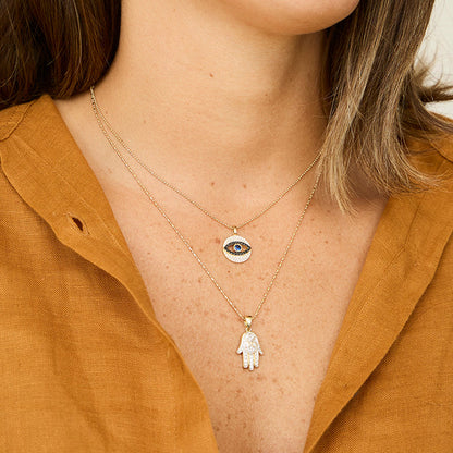 Hamsa Hand Diamond Necklace - 18K Gold | VS Clarity Natural Diamonds