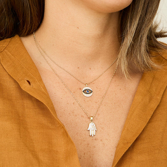 Hamsa Hand Diamond Necklace - 18K Gold | VS Clarity Natural Diamonds