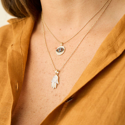 Hamsa Hand Diamond Necklace - 18K Gold | VS Clarity Natural Diamonds