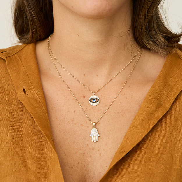 Hamsa Hand Diamond Necklace - 18K Gold | VS Clarity Natural Diamonds