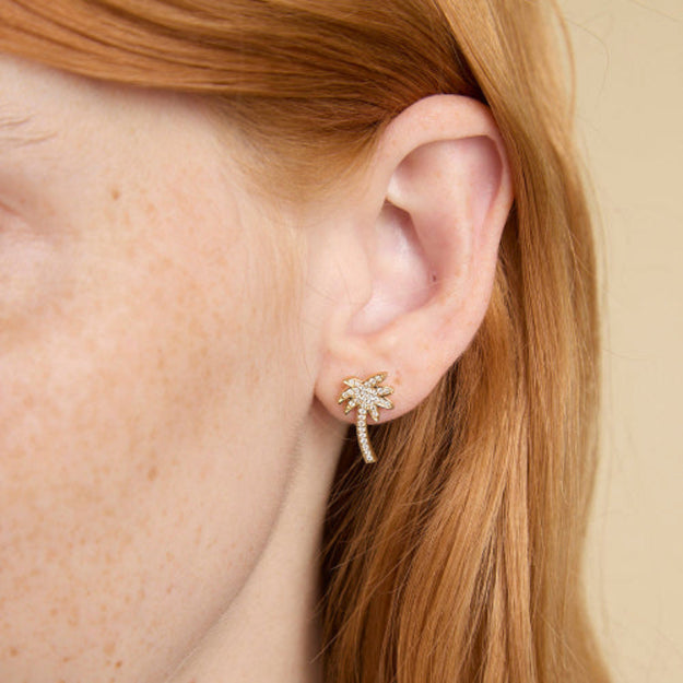 Noémie Palm Tree Diamond Earrings - 14K Gold | VS Clarity Lab Grown Diamonds