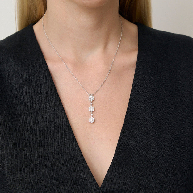 Flower Drop Diamonds Pendant - 18K Gold | VS Clarity