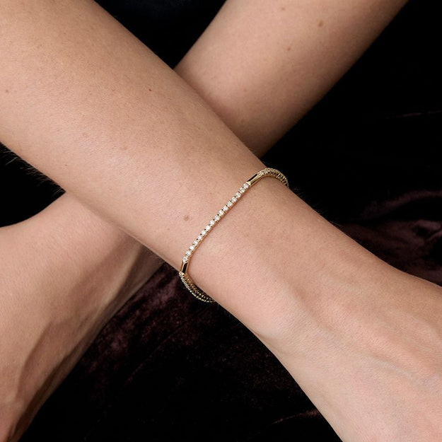 Diamond Tennis Bracelet with Gold Bar Links - 18K Gold | VS Clarity Natural Diamonds