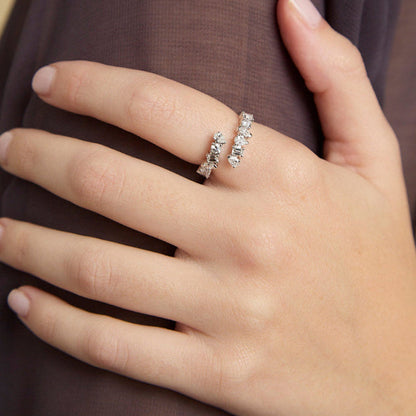 Multi Shape Diamonds Half Spiral Ring - 14K Gold | VS Clarity Lab Grown Diamonds