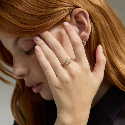 Multi Shape Diamonds Half Spiral Ring - 14K Gold | VS Clarity Lab Grown Diamonds