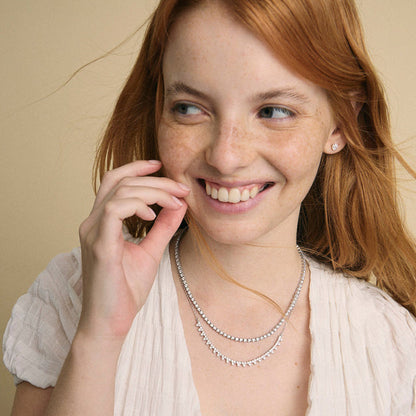 Triple Diamond Half-Tennis Necklace - 18K Gold | VS Clarity Natural Diamonds