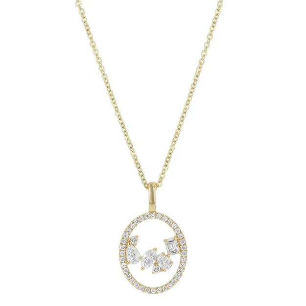 Floating Multi Shape Halo Pendant - 14K Gold | VS Clarity Lab Grown Diamonds