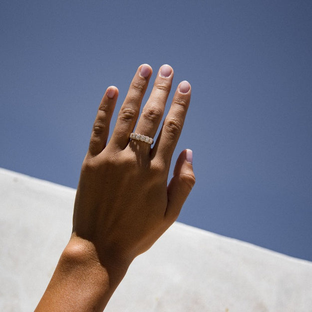 Princess Diamond Halo Half Band Ring - 18K Gold | VS Clarity Natural Diamonds