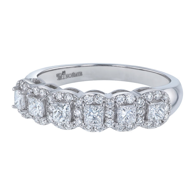 Princess Diamond Halo Half Band Ring - 18K Gold | VS Clarity Natural Diamonds